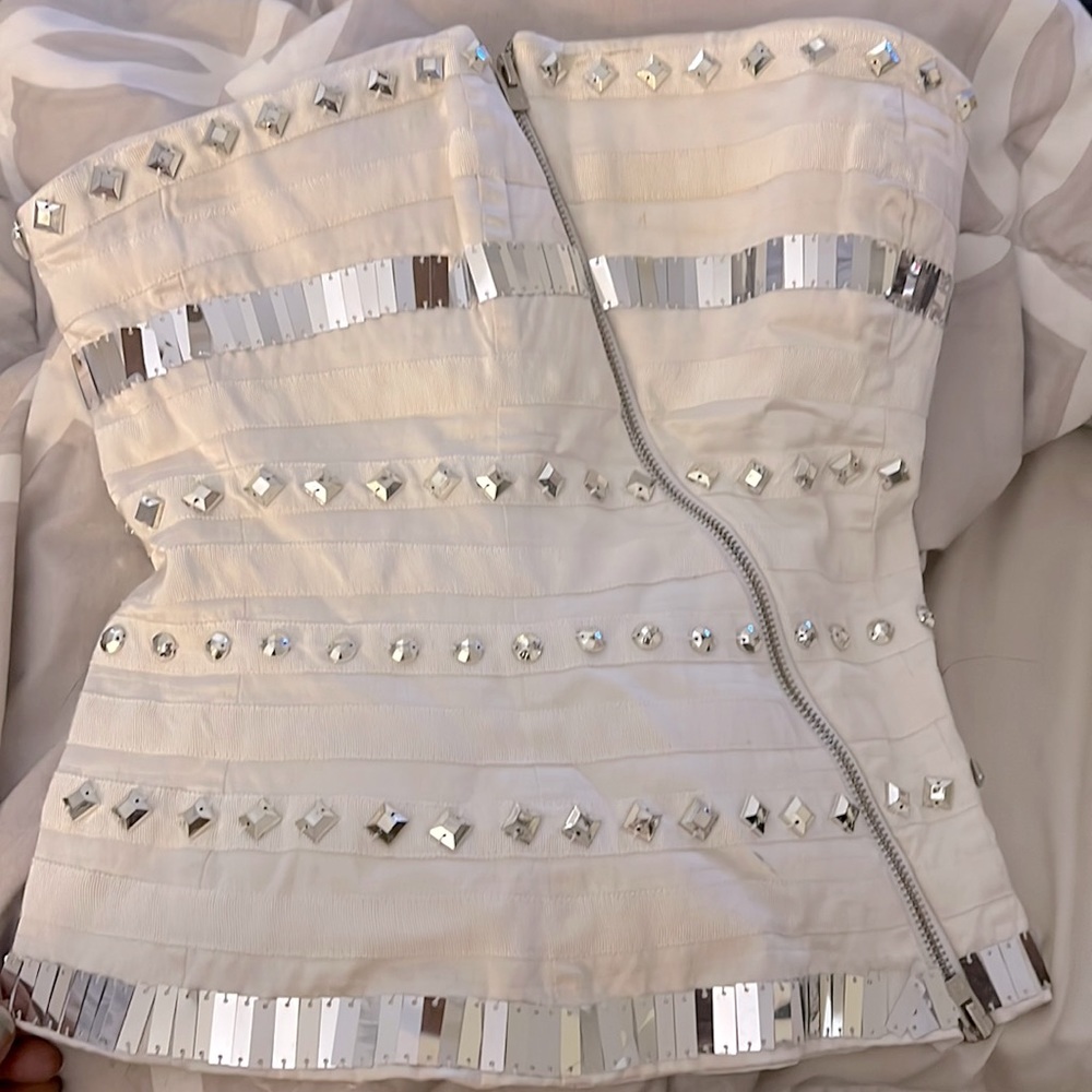 Cute White Blinged out Bebe Corset